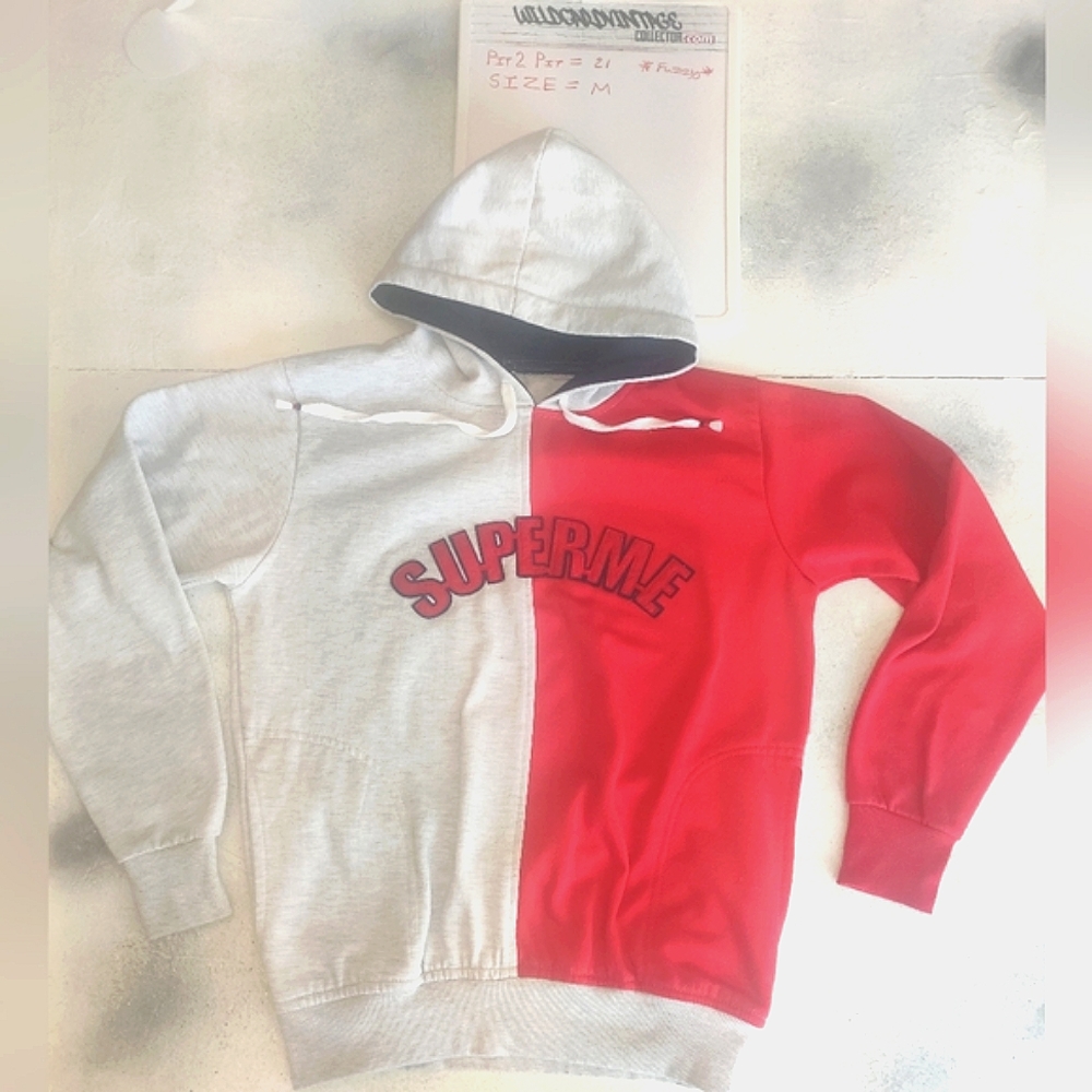 « Supreme » Hoodie white & Red two tone size